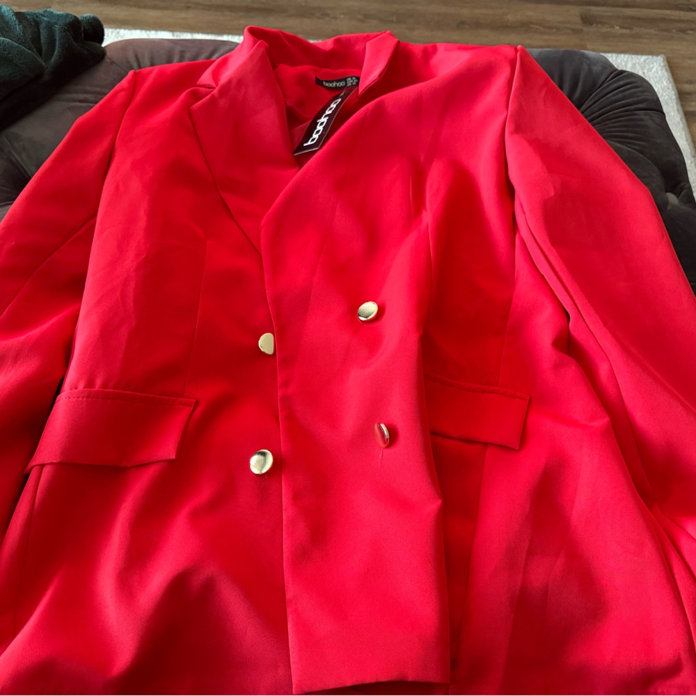 Red blazer gold button details